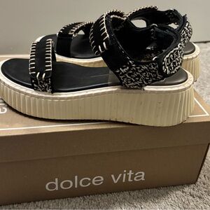 Dolce Vita Black and Cream Platform Sandals